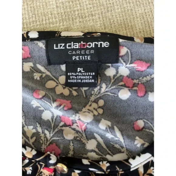 LIZ CLAIBORNE WOMENS PL FLORAL 3/4 SLEEVE BLOUSE ONE BUTTON AT NECK LINE - Picture 6 of 6
